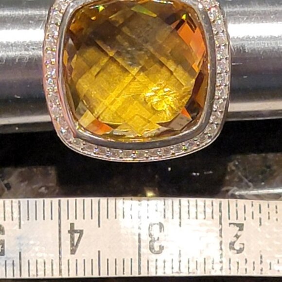 David Yurman S/S & Diamonds 17mm Lemon Citrine ALBION Ring Sz 9 - Picture 7 of 8